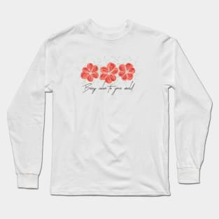 Watercolor Pink Flowers with Teal Leaves Long Sleeve T-Shirt